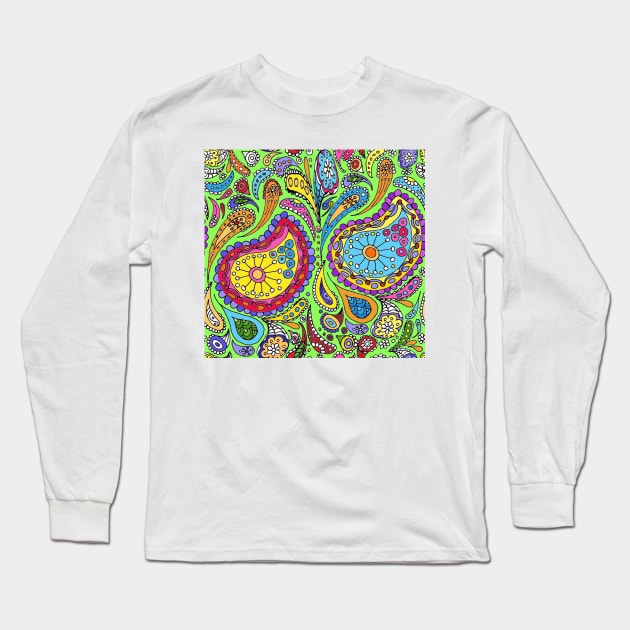 Lime Bright Paisley Long Sleeve T-Shirt by wiccked